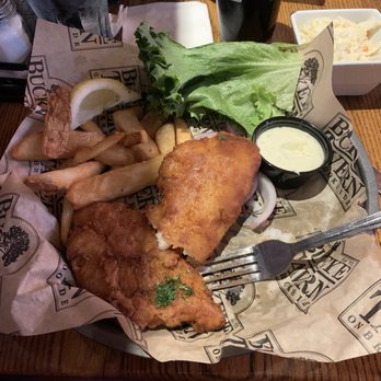 Buckeye Tavern - Fish and chips with Cole slaw!  Slaw has a bit of heat to it btw. - American Near Me - Macungie, Pennsylvania