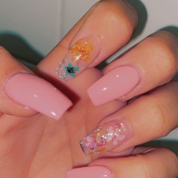 Elegant Nails and Spa - the blue and orange ones are real flowers!!! - Nail Salons Near Me - Yuma, Arizona