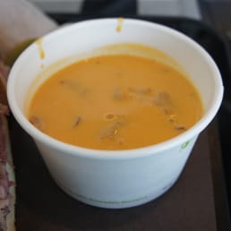 Roasted sweet potato with brisket soup ($3.00)