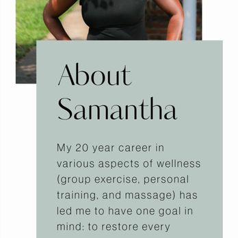 Samantha Anderson, LMT - Owner/Practitioner Samantha Anderson - Massage Therapy Near Me - Richmond, Virginia Samantha Anderson, LMT - Owner/Practitioner Samantha Anderson - Massage Therapy Near Me - Richmond, Virginia