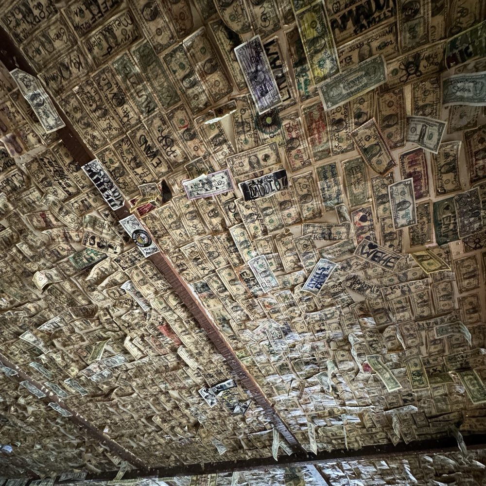Middlegate Station - Dollar bills ceiling - American Near Me - Fallon, Nevada Middlegate Station - Dollar bills ceiling - American Near Me - Fallon, Nevada