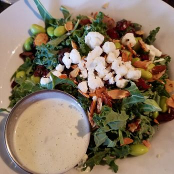 B Matthews Eatery - Kale Salad with goat cheese, toasted almonds, cranberries, edamame, and homemade ranch. - New American Near Me - Savannah, Georgia B Matthews Eatery - Kale Salad with goat cheese, toasted almonds, cranberries, edamame, and homemade ranch. - New American Near Me - Savannah, Georgia