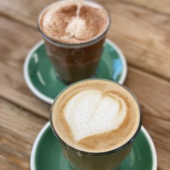 Cafe Smitten - Almond milk latte (Front) and chai tea latte (Back) - Breakfast & Brunch Near Me - Bakersfield, California Cafe Smitten - Almond milk latte (Front) and chai tea latte (Back) - Breakfast & Brunch Near Me - Bakersfield, California