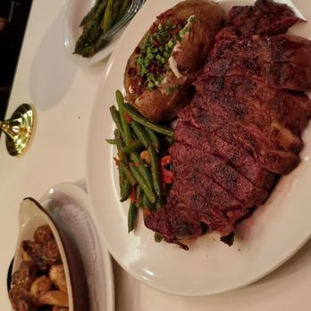 Hy's Steak House - Mushrooms, Asparagus, & Delmonico Steak with baked potato - Steakhouses Near Me - Honolulu, Hawaii