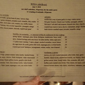 Xixa - the incredible menu that we glanced at and then decided to order the chef's tasting on the waiter's recommendation - such a great idea - Mexican Near Me - Brooklyn, New York Xixa - the incredible menu that we glanced at and then decided to order the chef's tasting on the waiter's recommendation - such a great idea - Mexican Near Me - Brooklyn, New York