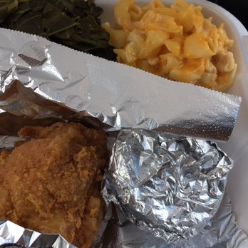 Chef Marilyn's - Delicious and filling fried chicken thigh, greens, Mac n cheese and cornbread (wrapped in foil) - Southern Near Me - Los Angeles, California Chef Marilyn's - Delicious and filling fried chicken thigh, greens, Mac n cheese and cornbread (wrapped in foil) - Southern Near Me - Los Angeles, California