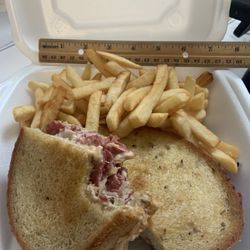 Randolph Deli - Hot Ruben with fries (ruler for scale)