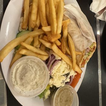 Capital City Diner - Chicken Souvlaki Deluxe (Greek Salad and Fries) - Diners Near Me - Albany, New York Capital City Diner - Chicken Souvlaki Deluxe (Greek Salad and Fries) - Diners Near Me - Albany, New York
