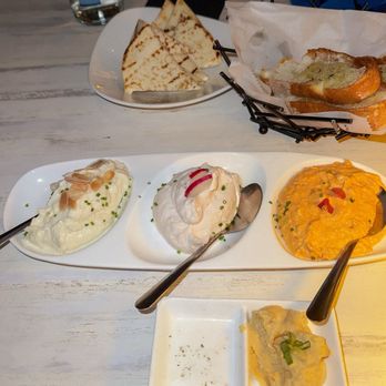 Lefkes - Greek Spreads: Choice of 3: Skordalia, Tarama, Tirokafteri - Mediterranean Near Me - Englewood Cliffs, New Jersey Lefkes - Greek Spreads: Choice of 3: Skordalia, Tarama, Tirokafteri - Mediterranean Near Me - Englewood Cliffs, New Jersey