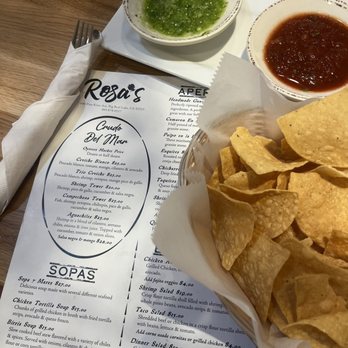 Rosa's - Menu and complimentary chips and salsas - New Mexican Cuisine Near Me - Big Bear Lake, California