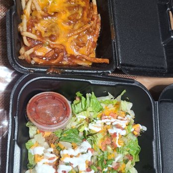 Stripes Burrito Company - Chile cheese fries xmas and three tacos one of each meat. - Fast Food Near Me - Albuquerque, New Mexico Stripes Burrito Company - Chile cheese fries xmas and three tacos one of each meat. - Fast Food Near Me - Albuquerque, New Mexico