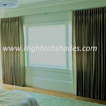 High Tech Shades - Pinch Pleat Drapery with Inside mount Sheer Weave Roller Shade - Shades & Blinds Near Me - Novato, California
