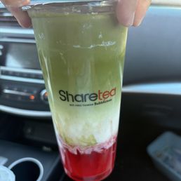 Matcha green tea latte with strawberry