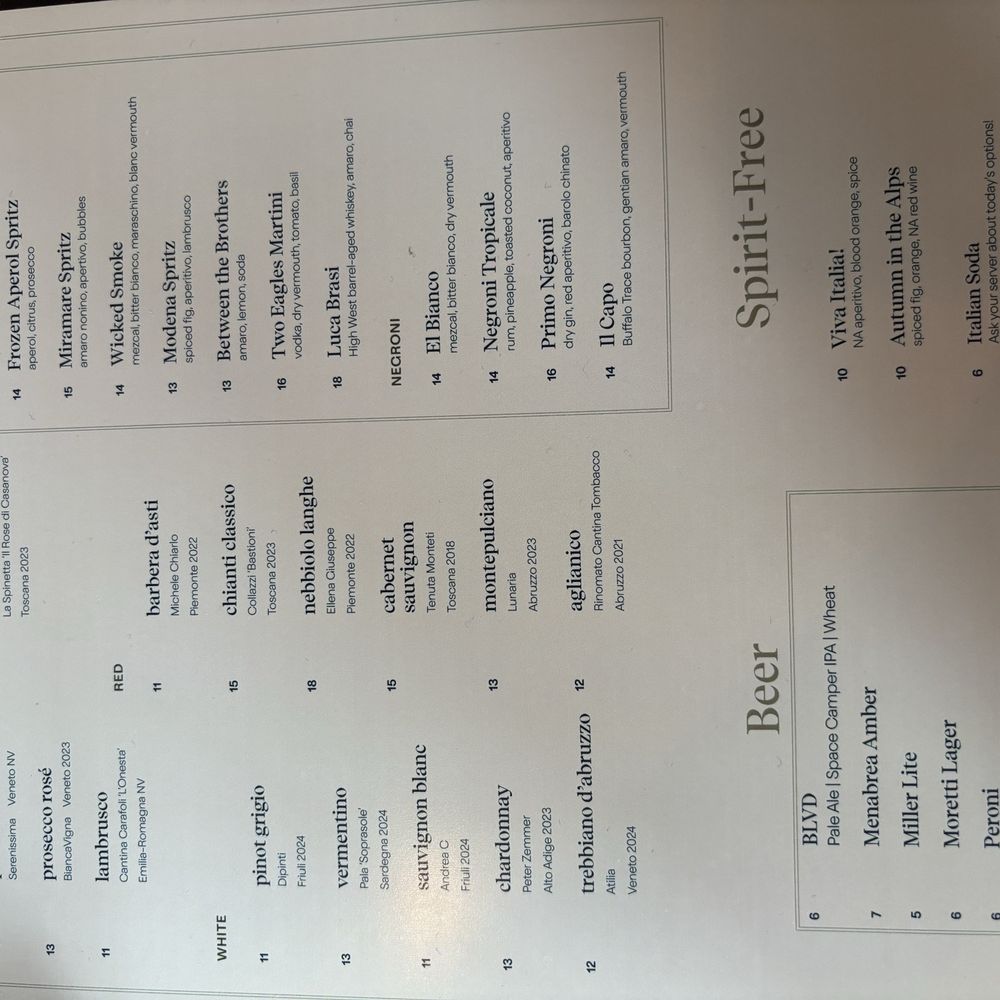 Bacaro Primo - Drink menu - Italian Near Me - Kansas City, Missouri