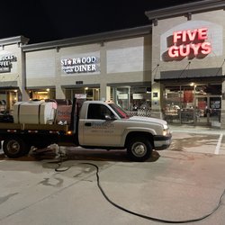 Precision Power Washing - Commercial Power Washing in Lewisville, Texas. Remove Chewing gum spots, oil stains and coffee stains from shopping center.