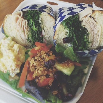Mmm Yogurt - Turkey sandwich with salad and potato salad and it comes with a side of soup. - Juice Bars & Smoothies Near Me - Delano, California
