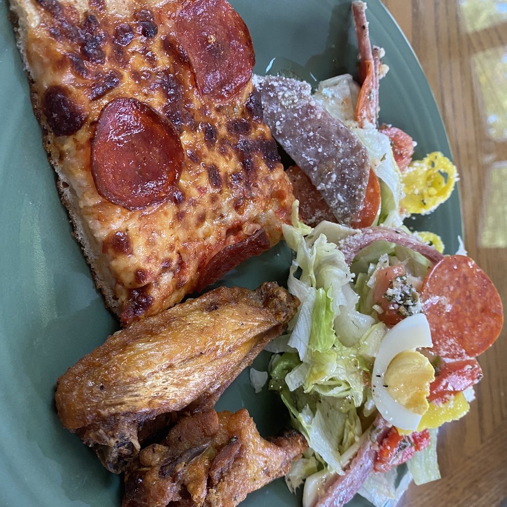 Pepperoni pizza, wings, antipasto Pepperoni pizza, wings, antipasto