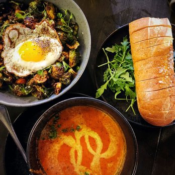 Small Barn - Tomato soup and Brussels with an eggie. Brussels were a hit! - New American Near Me - Temecula, California
