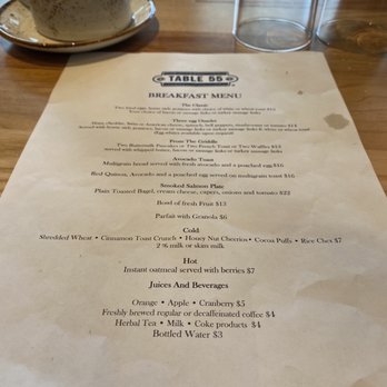 Table 55 - Breakfast menu - New American Near Me - Miami, Florida