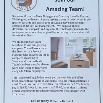 Seamless Moves - We're hiring! - Movers Near Me - Renton, Washington Seamless Moves - We're hiring! - Movers Near Me - Renton, Washington