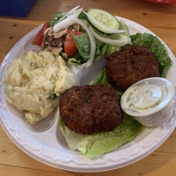 Belly Busters - Crabcake platter with potato salad and garden salad - Seafood Near Me - Ocean City, Maryland Belly Busters - Crabcake platter with potato salad and garden salad - Seafood Near Me - Ocean City, Maryland