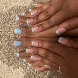 Anna Nail & Spa - #83 I believe. Baby boy blue French style tips with matching pedicure