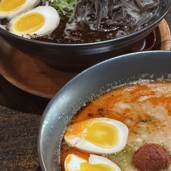 Ramen Shu - Aka Tonkotsu Ramen (front) & Kuro Tonkotsu Ramen (Back) - Ramen Near Me - Union City, California Ramen Shu - Aka Tonkotsu Ramen (front) & Kuro Tonkotsu Ramen (Back) - Ramen Near Me - Union City, California