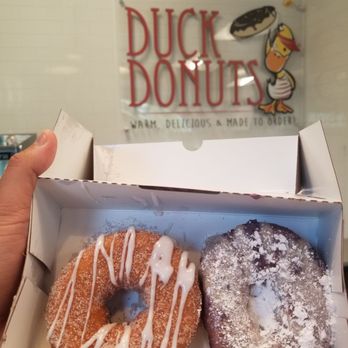 Duck Donuts - Cinnamon vanilla (left), blueberry (right) - Donuts Near Me - Irvine, California Duck Donuts - Cinnamon vanilla (left), blueberry (right) - Donuts Near Me - Irvine, California