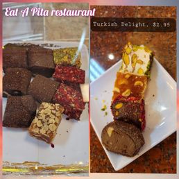 Fri, 9/01/23 Eat a Pita - got to try this sampler dessert dish. All were delicious. Fri, 9/01/23 Eat a Pita - got to try this sampler dessert dish. All were delicious.