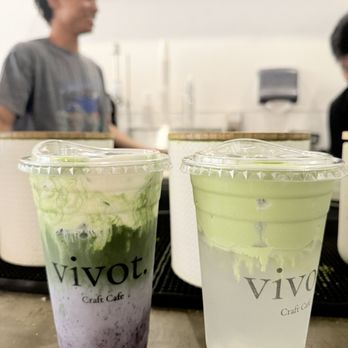 Vivot Craft Cafe - Blueberry lavanda matcha & pink coconut water matcha - Bubble Tea Near Me - Fullerton, California