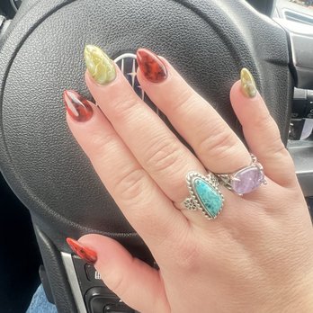 Cozy Nail Spa - Tortoiseshell and olive green/gold nails. - Nail Salons Near Me - Westmere, New York