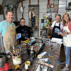 Angel Wynn Art - Group of participants inside Angel Wynns art studio in Santa Fe, NM