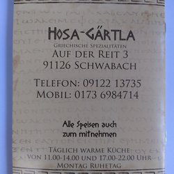 Gaststätte Hosa-Gärtla - Speisekarte Rückseite
