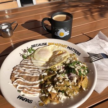 Papas and Eggs - Green Salsa Chilaquiles - Breakfast & Brunch Near Me - Mountain View, California Papas and Eggs - Green Salsa Chilaquiles - Breakfast & Brunch Near Me - Mountain View, California