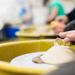 Wheel throwing pottery class at Baker Hunt Art and Cultural Center