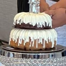 2 tier wedding cake. Top- chocolate chocolate chip and Bottom - confetti 2 tier wedding cake. Top- chocolate chocolate chip and Bottom - confetti