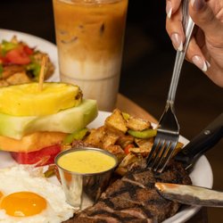 Breakfast Club - Steak and eggs. Iced coffee.