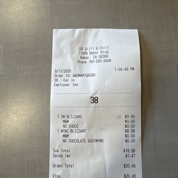 Dairy Queen Grill & Chill - Receipt for ice cream. - Ice Cream & Frozen Yogurt Near Me - Baker, California Dairy Queen Grill & Chill - Receipt for ice cream. - Ice Cream & Frozen Yogurt Near Me - Baker, California