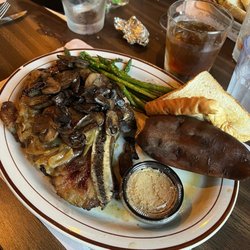 Cattleman's Club Steakhouse - Bone in ribeye, baked yam, asparagus