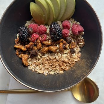 Early Yves Cafe - Oatmeal includes cinnamon walnuts, sliced apples, and berries. - Coffee & Tea Near Me - Los Ranchos De Albuquerque, New Mexico Early Yves Cafe - Oatmeal includes cinnamon walnuts, sliced apples, and berries. - Coffee & Tea Near Me - Los Ranchos De Albuquerque, New Mexico