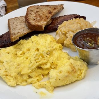 Phoebe's Diner - -Badass Bacon & Eggs- tomato salsa comes on the side. A little on the smoky side for me but good flavor - Diners Near Me - Austin, Texas