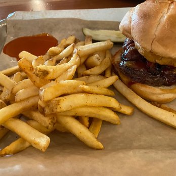 Burger Theory - a burger and fries on a tray - American Near Me - Salina, Kansas
