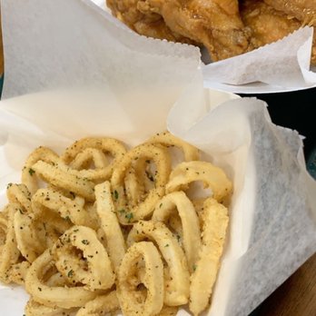 Katy Hoodadak - Honey Garlic Wings (10 pc small) and Calamari Fries w/ spicy aioli that came w/ the calamari - Chicken Shop Near Me - Katy, Texas Katy Hoodadak - Honey Garlic Wings (10 pc small) and Calamari Fries w/ spicy aioli that came w/ the calamari - Chicken Shop Near Me - Katy, Texas