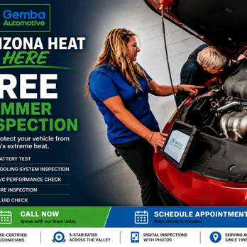 Gemba Automotive - Free Summer Inspection - Auto Repair Near Me - Tempe, Arizona Gemba Automotive - Free Summer Inspection - Auto Repair Near Me - Tempe, Arizona