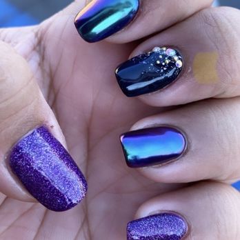 Alpha Nails - Glitter and Chrome nails w/ rhinestones! - Nail Salons Near Me - Millbrae, California