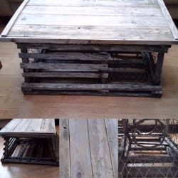 Shore Things - Lobster trap table made from a vintage trap and reclaimed wood.