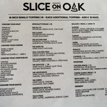 Slice On Oak - Menue - Pizza Near Me - Brainerd, Minnesota