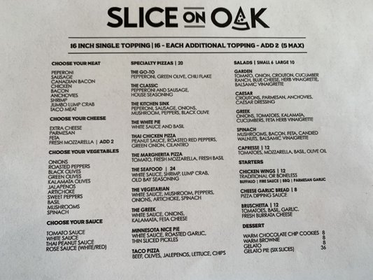 Menu photo 2 Slice On Oak Brainerd, MN
