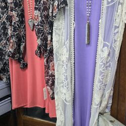 Wild Flours Country Store - T-shirt dress,Lace Duster, jewelry makeup bag