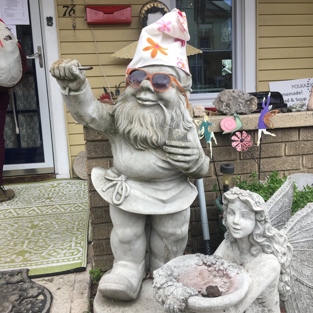 Polka Dot - Gnome outside Polka Dot - she jazzes him up funny sometimes - Cafes Near Me - High Bridge, New Jersey